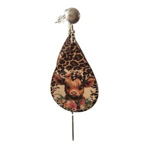 Leopard Print Highland Cow Wooden Earrings